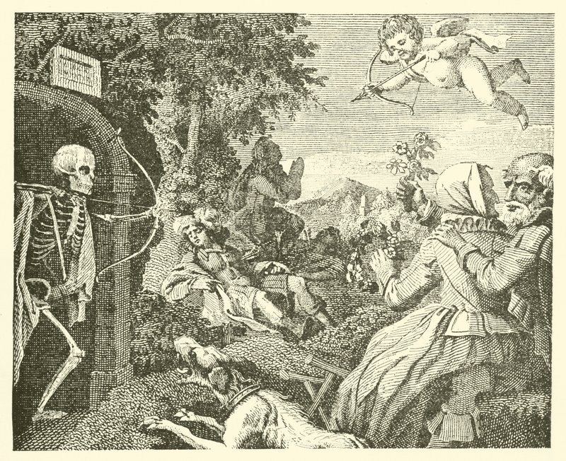 Cupido en de dood (gravure) door English School