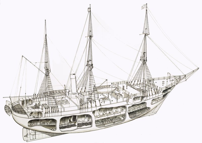 Uitgesneden van een niet-geïdentificeerd schip door English School