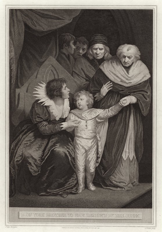 De Hertog van York, broer van Eduard V, overgedragen door de Koningin door English School