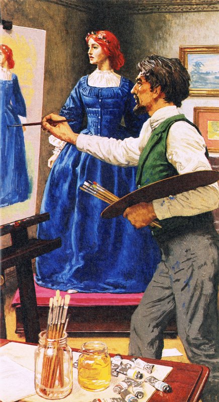 Dante Gabriel Rossetti schildert Elizabel Siddal, later zijn vrouw door English School