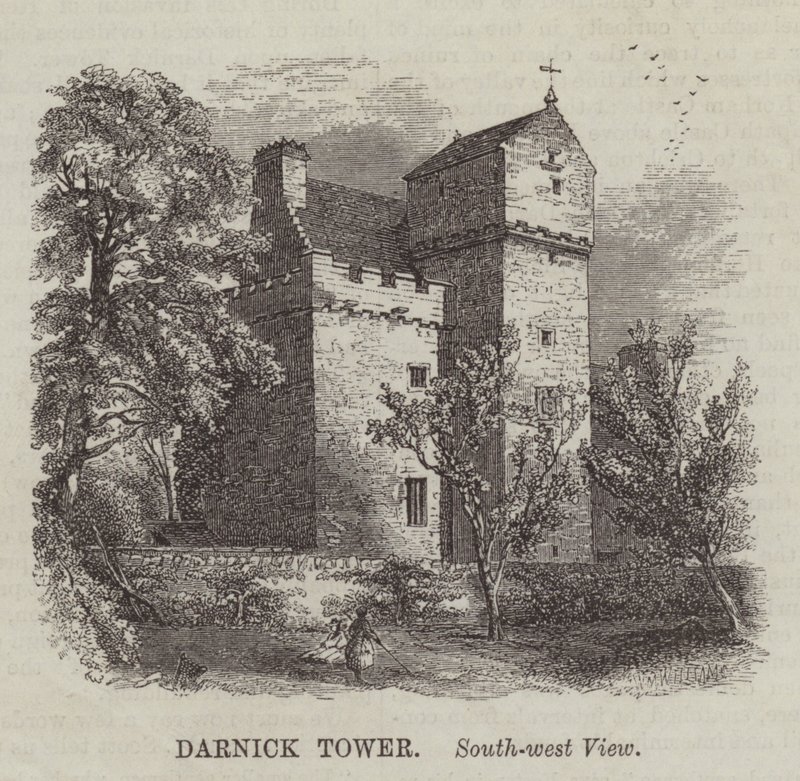 Darnick Tower, Zuidwest Uitzicht (gravure) door English School