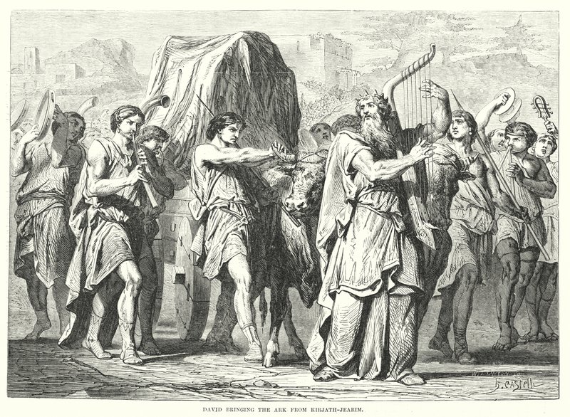 David brengt de Ark van Kirjath-Jearim (gravure) door English School