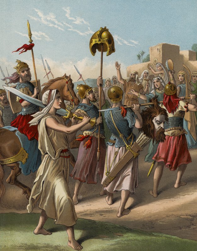 David keert terug van de slachting van de Filistijn door English School