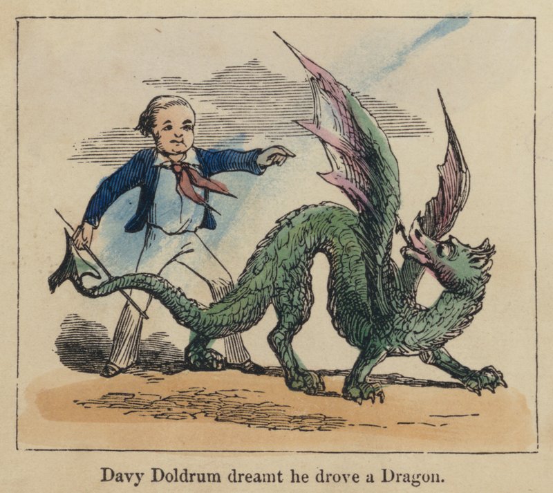Davy Doldrum droomde dat hij een draak bestuurde (gekleurde gravure) door English School