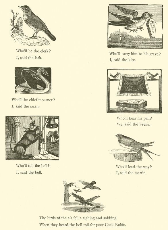 Dood en begrafenis van Cock Robin (houtsnede) door English School