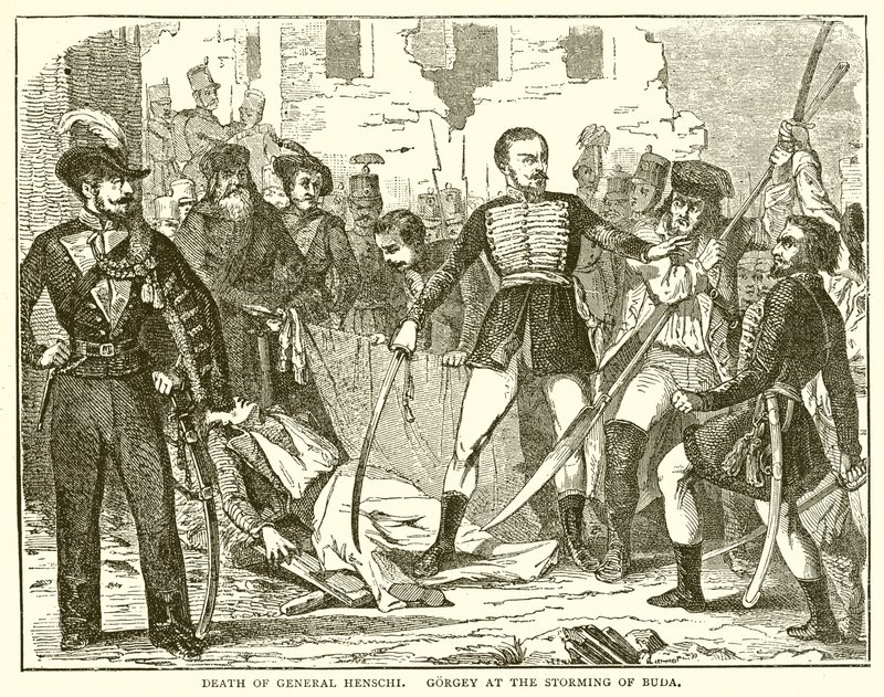 Dood van generaal Henschi. Gorgey bij de bestorming van Buda door English School
