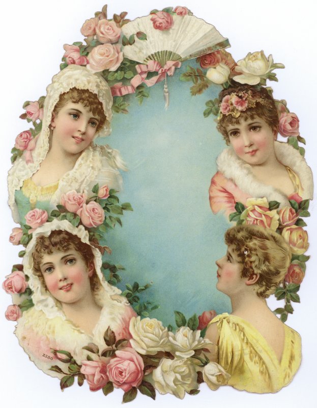 Decoratie met portretten van vrouwen door English School