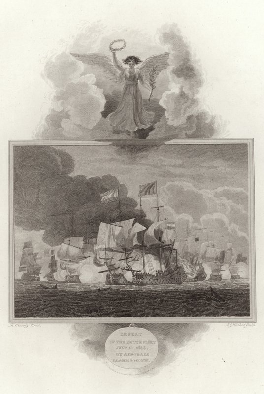 Nederlaag van de Nederlandse vloot, 13 juli 1653, door admiraals Blake en Monk door English School