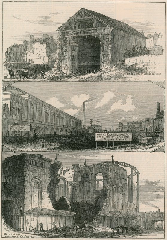 Sloopwerken voor de Great Eastern Railway uitbreidingen naar Broad Street door English School