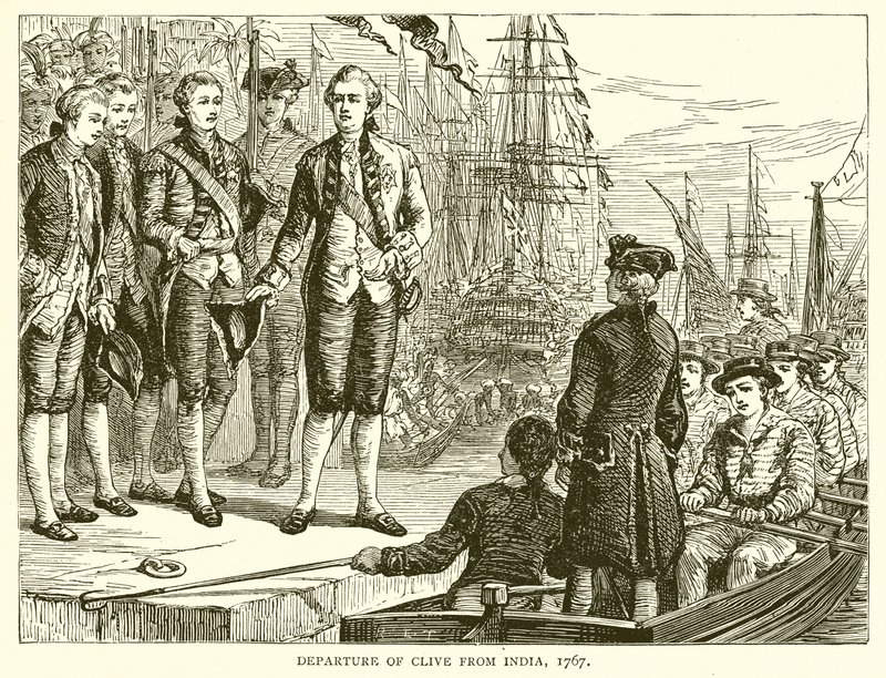 Vertrek van Clive uit India, 1767 door English School