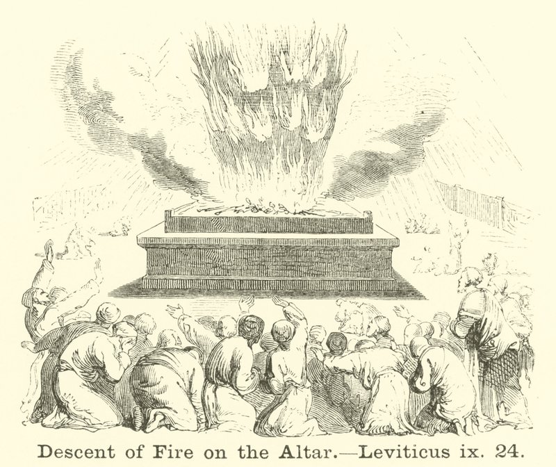 Neerdaling van vuur op het altaar, Leviticus, ix, 24 door English School