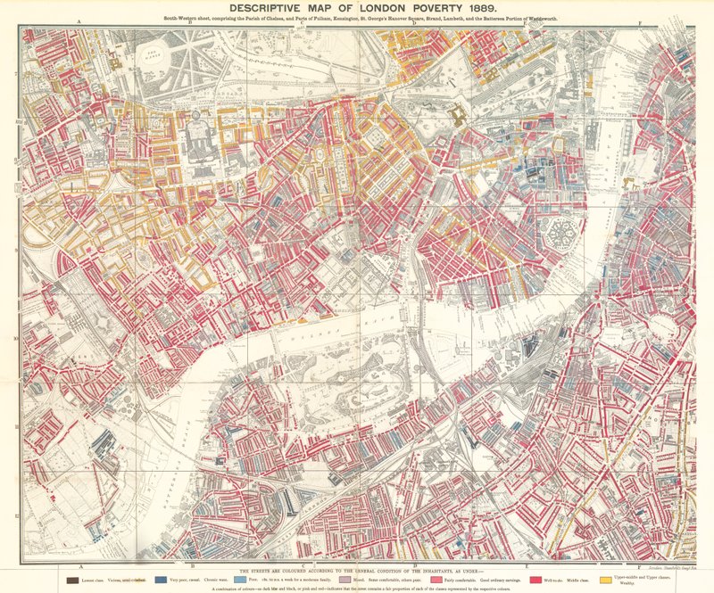 Beschrijvende kaart van de armoede in Londen, 1889 door English School