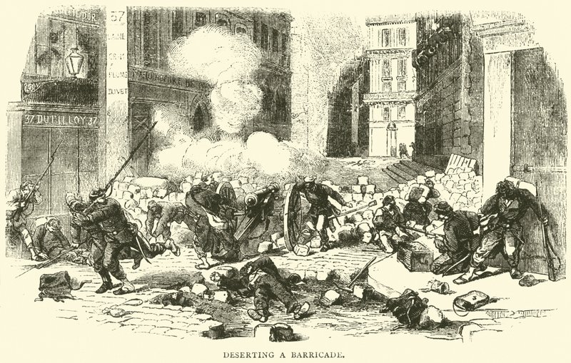 Een barricade verlaten, april 1871 door English School