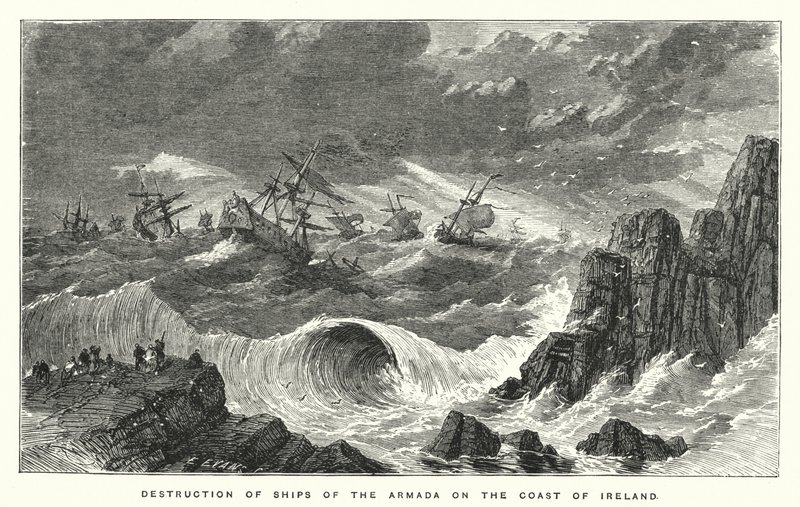 Vernietiging van schepen van de Armada aan de kust van Ierland door English School