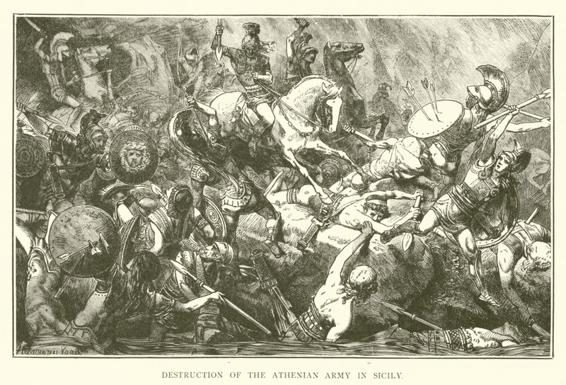 Vernietiging van het Atheense leger in Sicilië (gravure) door English School