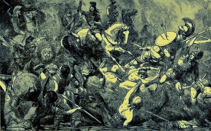 Vernietiging van het Atheense leger in Sicilië, illustratie uit The Illustrated History of the World, gepubliceerd ca. 1880 door English School