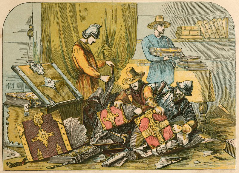 Vernietiging van de Manuscripten en Missalen in Oxford tijdens het Regeerperiode van Edward VI door English School