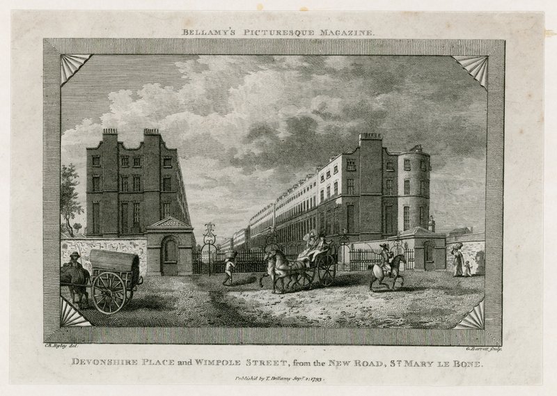Devonshire Place en Wimpole Street vanaf de New Road, St Marylebone door English School