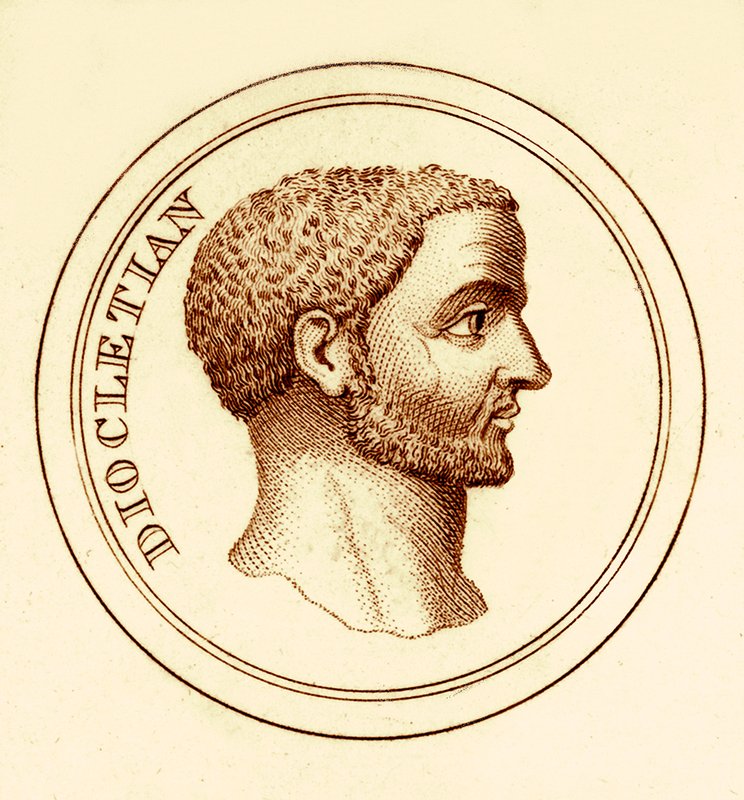 Diocletianus, illustratie uit Het Universele Historische Woordenboek door George Crabb, gepubliceerd 1825 door English School