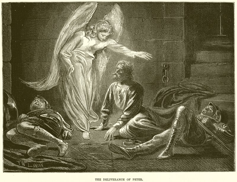 De bevrijding van de apostel Petrus door een engel van de Heer, uit de gevangenis van koning Herodes door English School