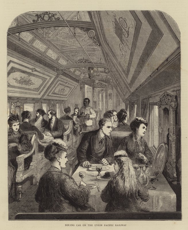 Eetwagen op de Union Pacific Railway (gravure) door English School