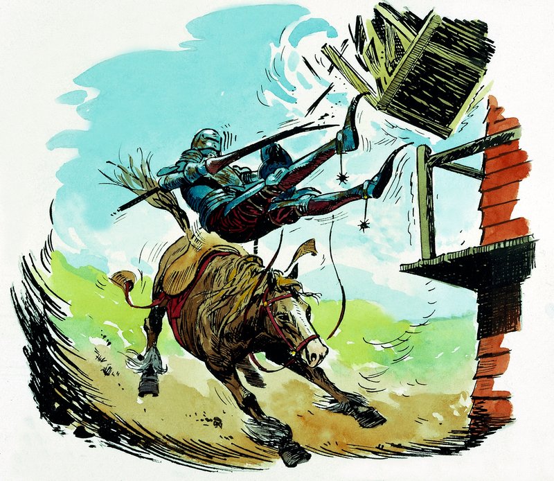 Don Quichot valt een windmolen aan door English School