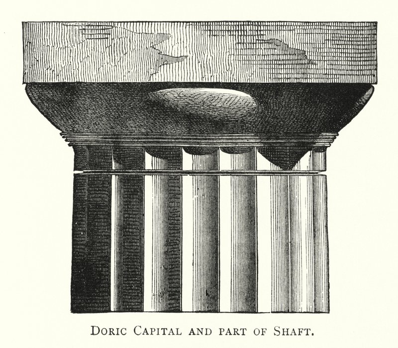 Dorische Kapiteel en deel van Schacht (gravure) door English School