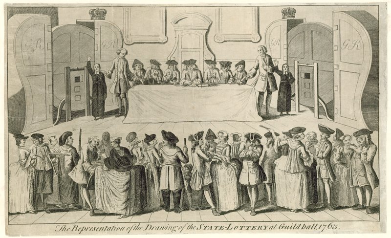 Trekking van de Staatsloterij in Guildhall in 1763 door English School