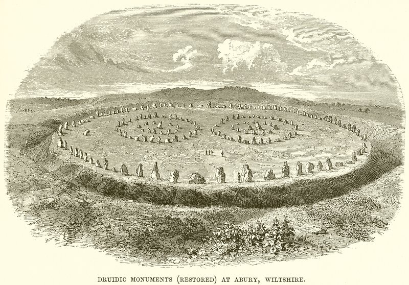 Druidische monumenten (hersteld) in Abury, Wiltshire door English School
