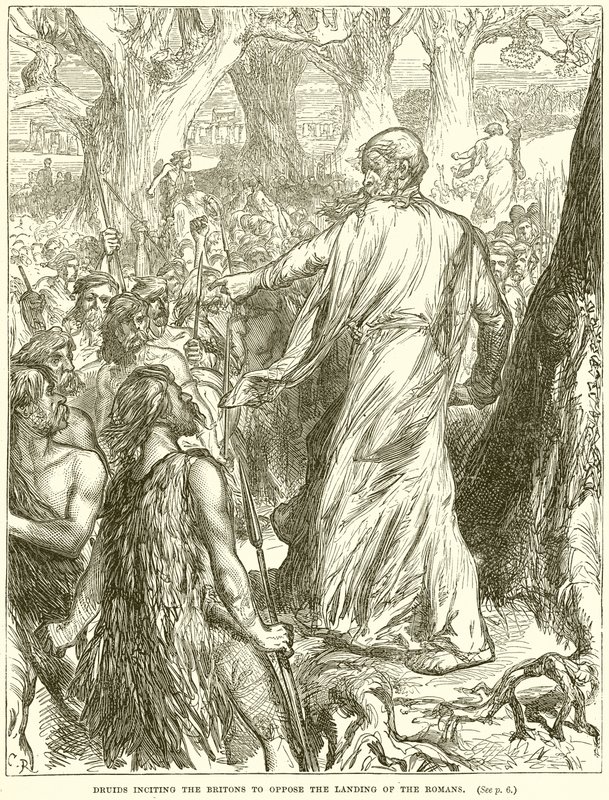 Druïden sporen de Britten aan om de landing van de Romeinen tegen te gaan door English School