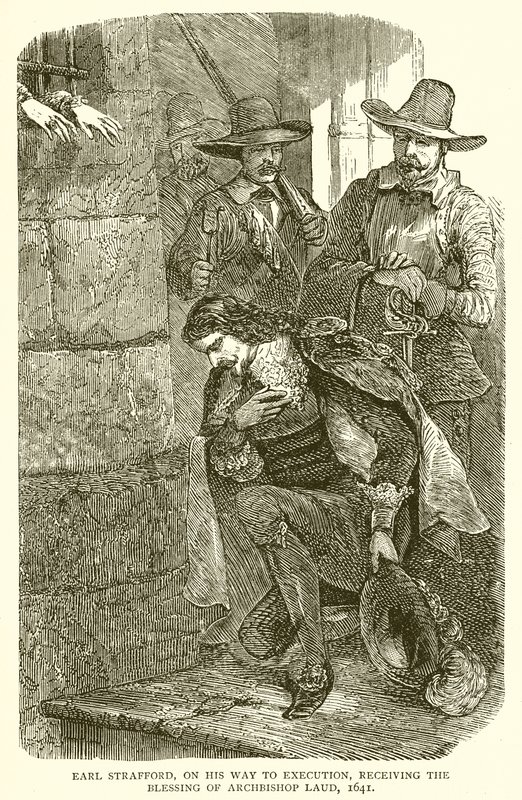 Graaf Strafford, op weg naar zijn executie, ontvangt de zegen van aartsbisschop Laud, 1641 door English School