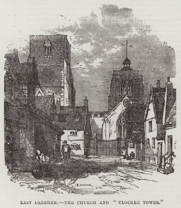 East Dereham, de kerk en "klokkentoren" door English School