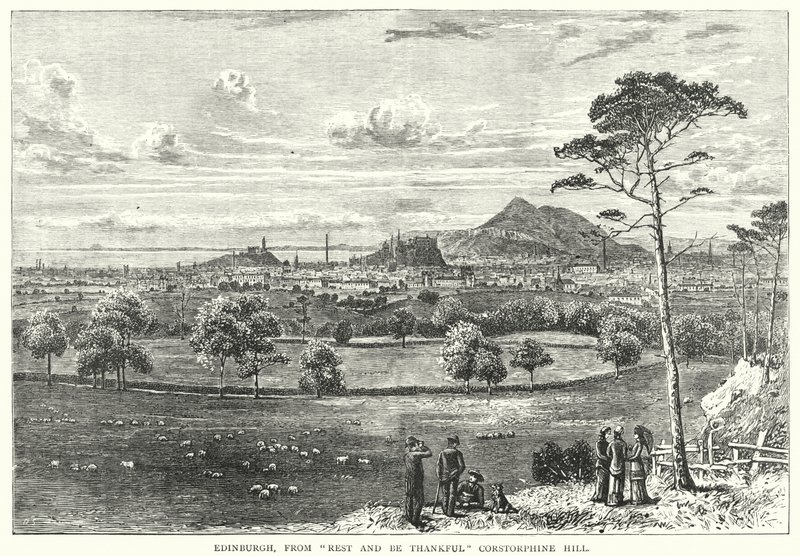 Edinburgh, vanaf "Rest and Be Thankful" Corstorphine Hill (gravure) door English School