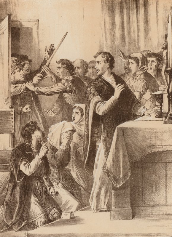 Edmund Genings, "Brak de kamerdeur open waar hij aan het vieren was" door English School