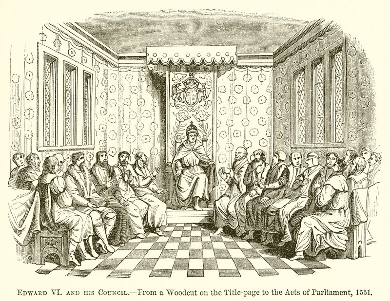 Edward VI en zijn raad door English School