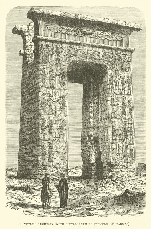 Egyptische boog met hiërogliefen, Tempel van Karnak door English School