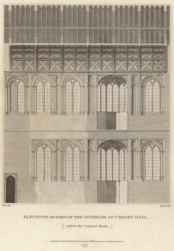 Verhogingen van een deel van het interieur van Crosby Hall door English School
