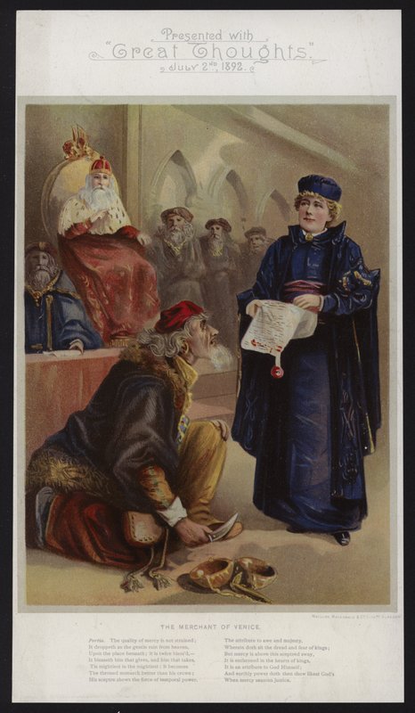 Ellen Terry als Portia in De Koopman van Venetië door English School