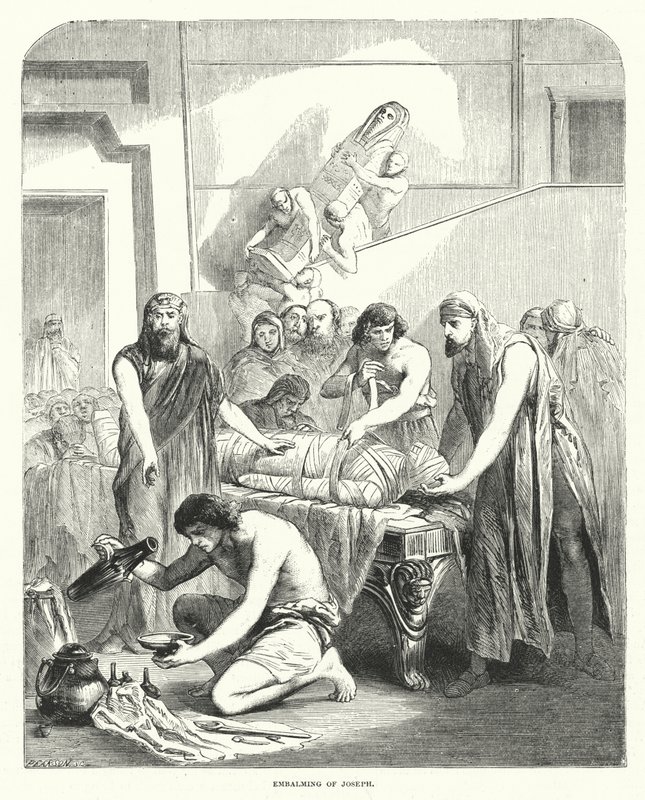 Het balsemen van Jozef (gravure) door English School