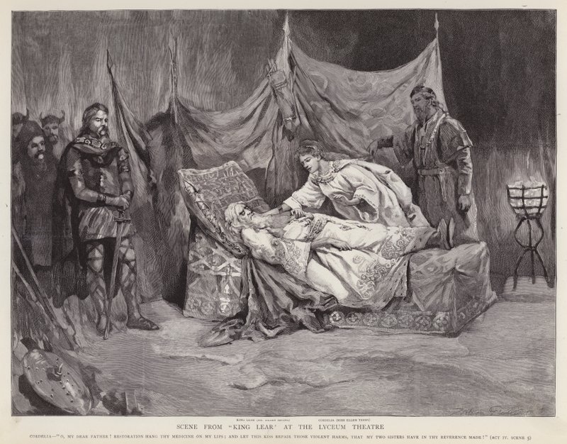 Engelse acteurs Henry Irving en Ellen Terry in een productie van Shakespeare