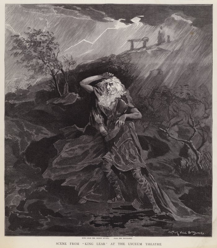 Engelse acteurs Henry Irving en William Haviland in een productie van Shakespeare