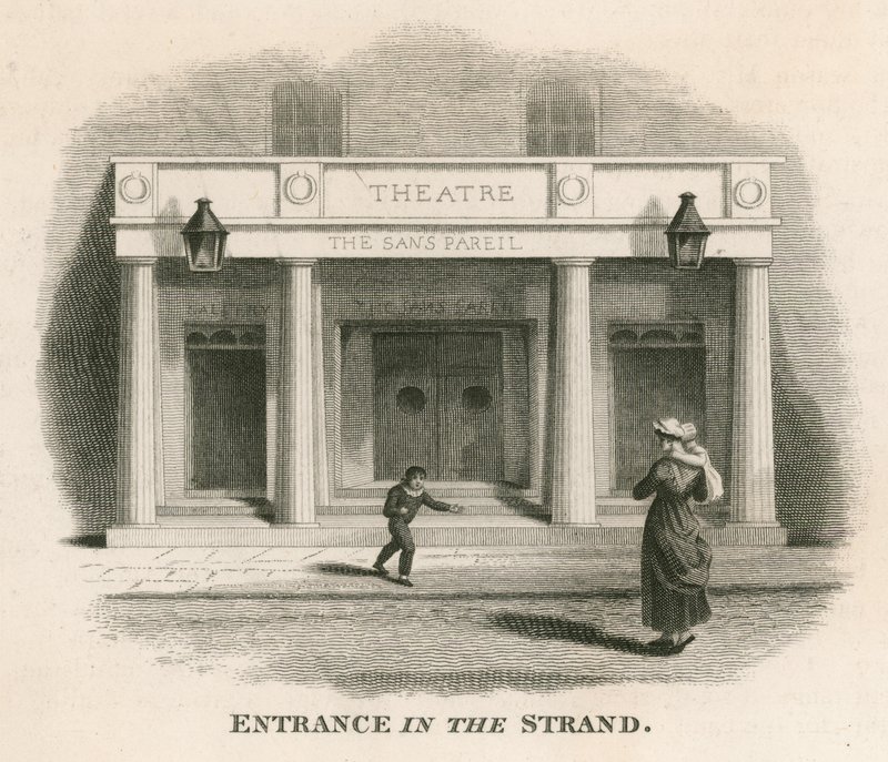 Ingang in The Strand van het Sans Pareil Theater (Adelphi Theater), Londen door English School