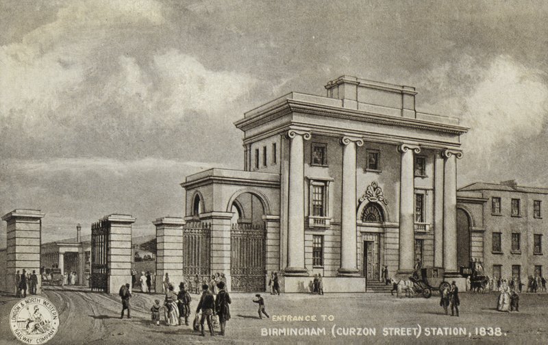 Ingang naar Birmingham (Curzon Street) Station, 1838 door English School