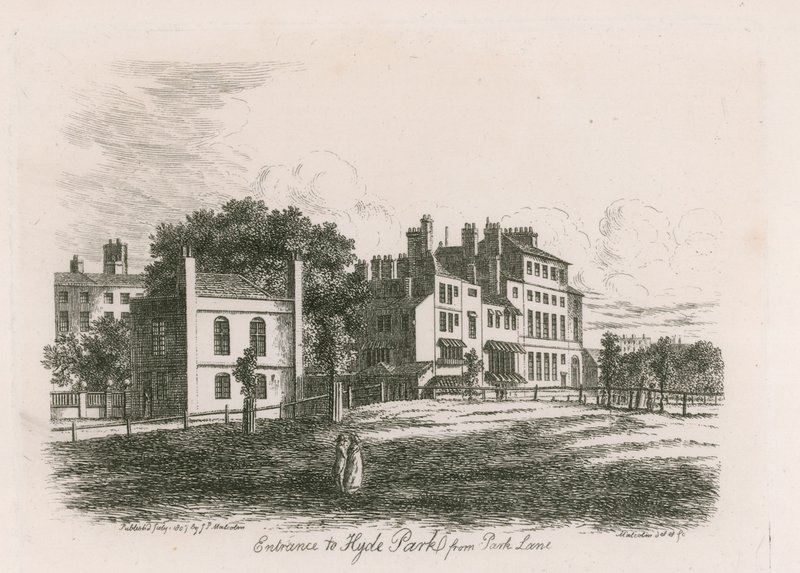 Ingang van Hyde Park vanaf Park Lane, Londen door English School
