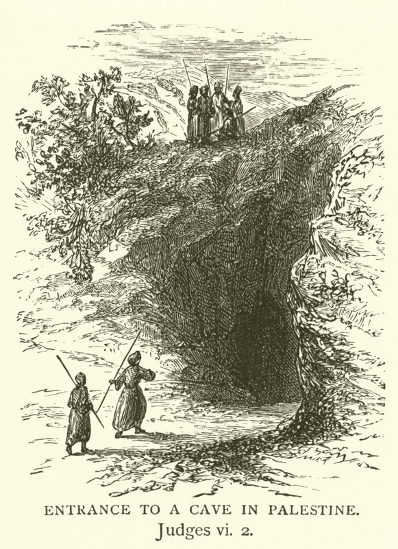 Ingang van een grot in Palestina, Rechters, vi, 2 (gravure) door English School