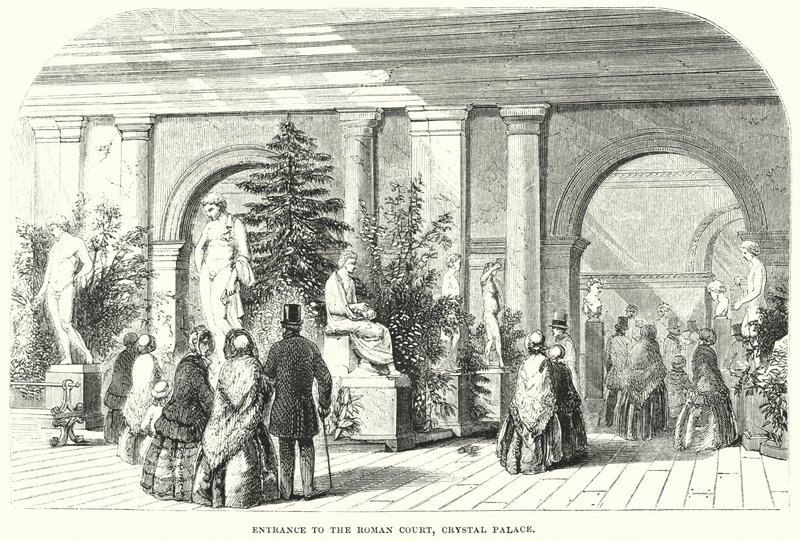 Ingang naar de Romeinse Hof, Crystal Palace (gravure) door English School