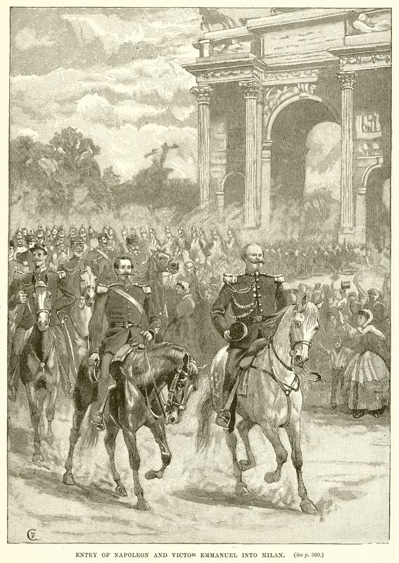Intocht van Napoleon en Victor Emmanuel in Milaan door English School