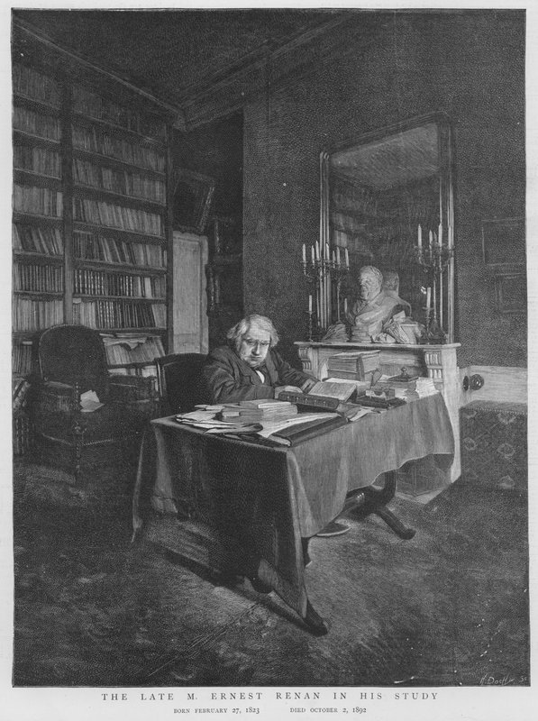 Ernest Renan, Franse filosoof en religieus historicus, in zijn studeerkamer door English School