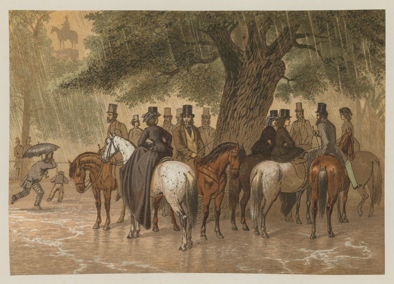 Ontsnappen aan de regen in Hyde Park, Londen door English School