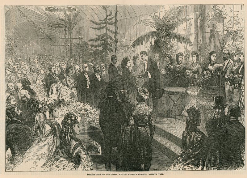 Avondfeest in de tuinen van de Royal Botanic Society, Regents Park, Londen door English School
